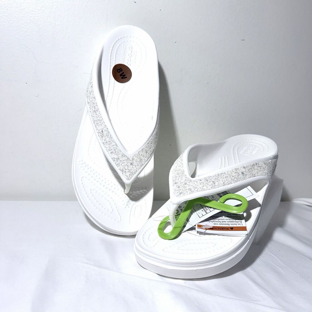 CROCS White Glitter Platform Flip Flop Sandals NWOT